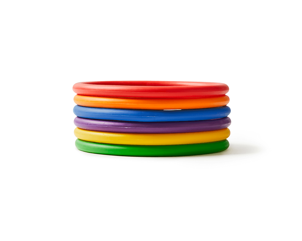 Activity Ring Set stacked like a rainbow.