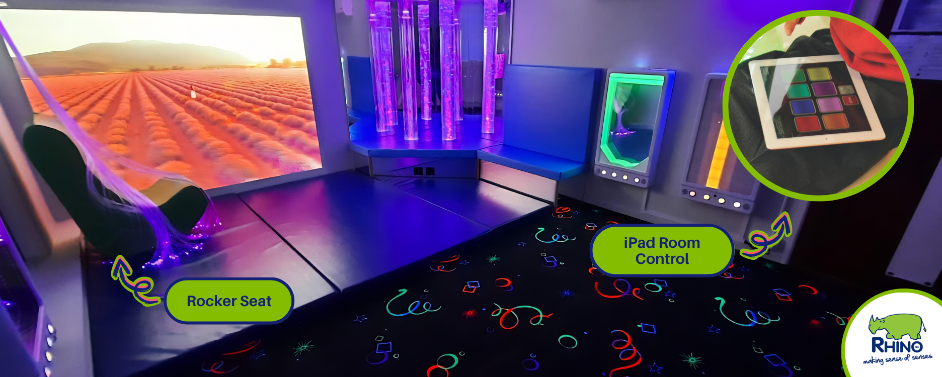 Belmont's inclusive sensory room that can be centrally controlled with an iPad - for ease and accessibility