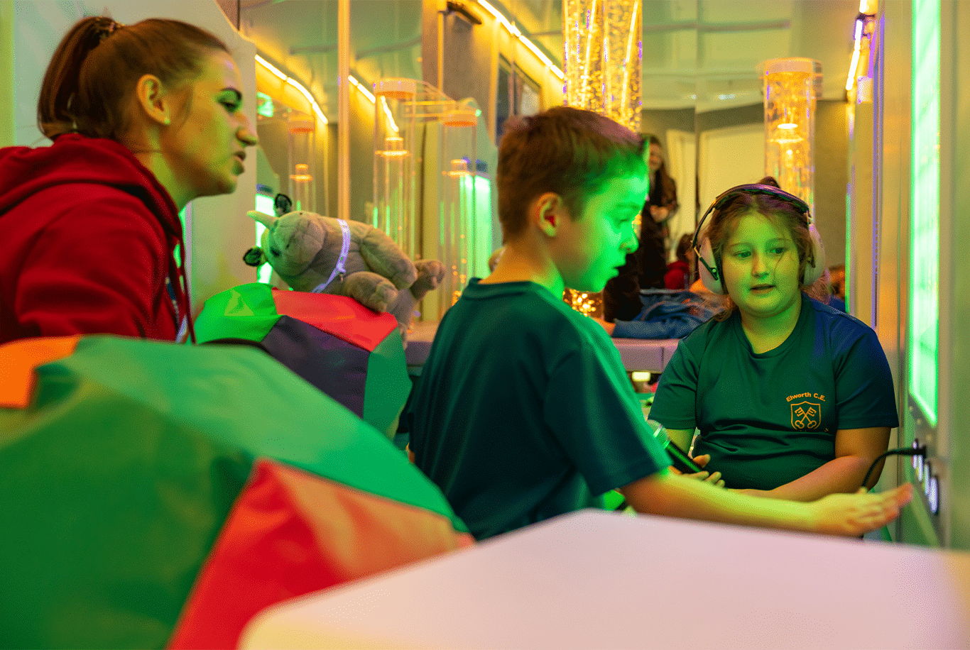 Children engaging and interacting in a sensory room.