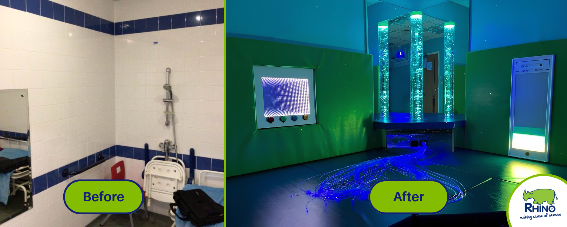 Before and After at Loddon Primary School. An old accessible bathroom transformed into an accessible sensory room.