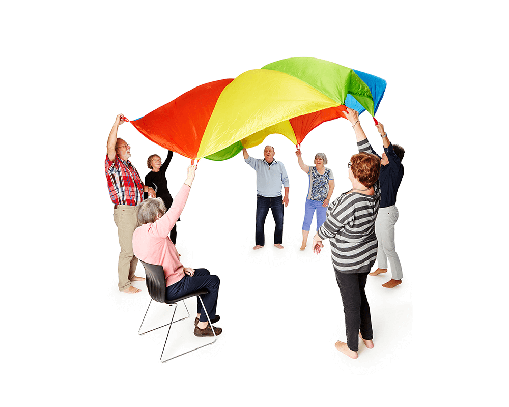 Older people interacting with a parachute